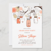 Peach Flowers en Mason Jars Graduation Party Kaart (Voorkant)