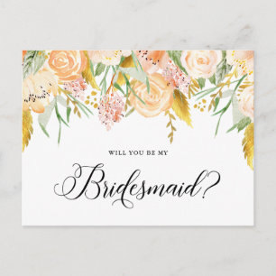 Peach Flowers   Floral zal jij mijn Bridesmaid zij Uitnodiging Briefkaart