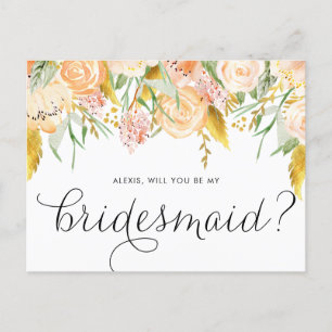 Peach Flowers Gold Foil zal je mijn Bridesmaid zij Uitnodiging Briefkaart