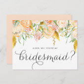 Peach Flowers Gold Foil zal je mijn Bridesmaid zij Uitnodiging Briefkaart (Voorkant / Achterkant)