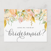 Peach Flowers Gold Foil zal je mijn Bridesmaid zij Uitnodiging Briefkaart (Voorkant)