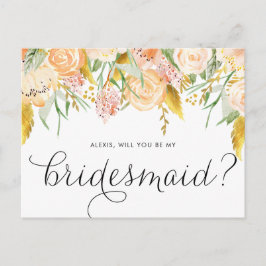 Peach Flowers Gold Foil zal je mijn Bridesmaid zij Uitnodiging Briefkaart