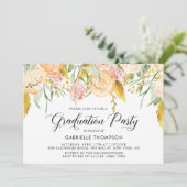 Peach Flowers & Gold Leaves Afstudeerfeest Kaart (Staand voorkant)