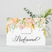 Peach Flowers Gold zal mijn Bridesmaid Kaart zijn (Staand voorkant)