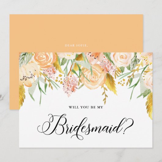 Peach Flowers Gold zal mijn Bridesmaid Kaart zijn (Voorkant / Achterkant)