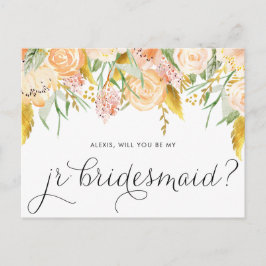 Peach Flowers Gold zal mijn JR Bridesmaid zijn Uitnodiging Briefkaart