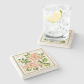 Peach Flowers Needlepoint  Style Onderzetter (Zijkant)