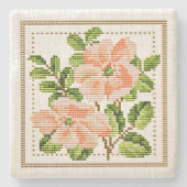 Peach Flowers Needlepoint  Style Onderzetter (Voorkant)