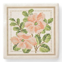 Peach Flowers Needlepoint  Style Onderzetter