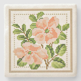 Peach Flowers Needlepoint  Style Onderzetter