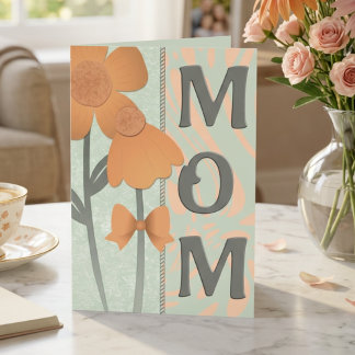 Peach Flowers On Sage Green Mothers Greeting Kaart