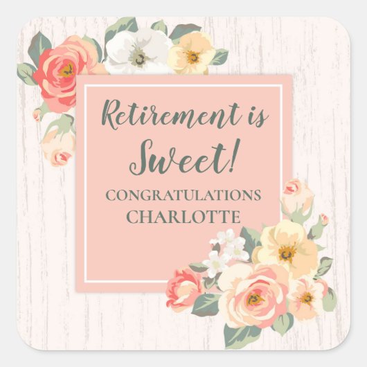 Peach Flowers Retirement Party Favoriet Label (Voorkant)