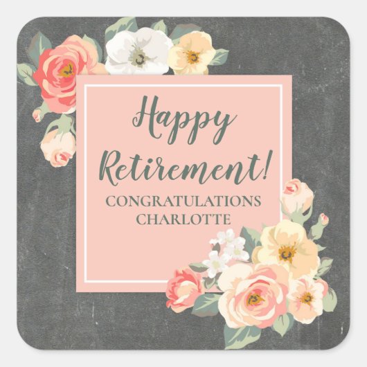 Peach Flowers Retirement Party Favoriet Label (Voorkant)