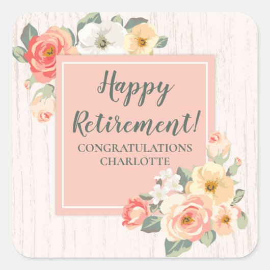 Peach Flowers Retirement Party Favoriet Label (Voorkant)