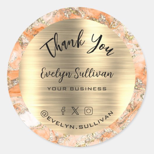 Peach Fluid Marble Dank u Ronde Sticker (Voorkant)