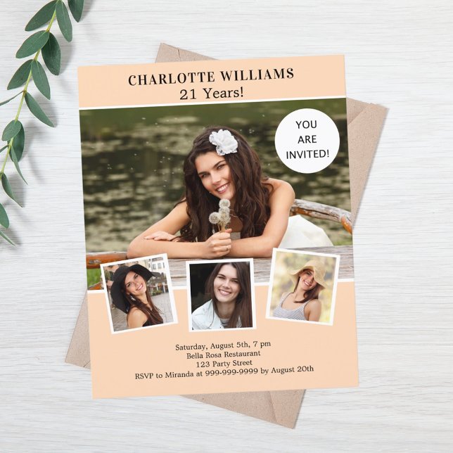 Peach fotocollage verjaardagsuitnodiging (Creator heeft geüpload)