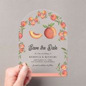 Peach Fruit Arch Wedding Sla de datum op Acryl Uitnodigingen (Insitu (Draagbaar))