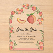 Peach Fruit Arch Wedding Sla de datum op Acryl Uitnodigingen (Voorkant)