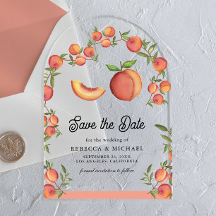 Peach Fruit Arch Wedding Sla de datum op Acryl Uitnodigingen