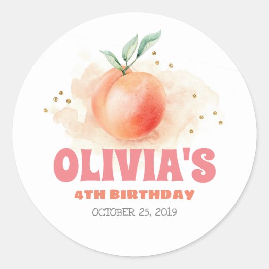 Peach Fruit Little Cutie Birthday Party Ronde Sticker (Voorkant)