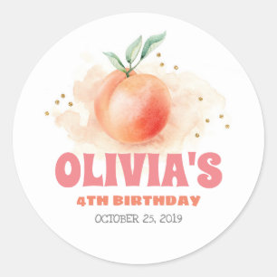 Peach Fruit Little Cutie Birthday Party Ronde Sticker