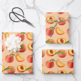 Peach Fruit Patroon Inpakpapier Vel