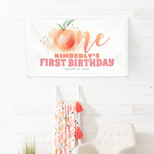 Peach Fruit Sweet 1st Birthday Party Spandoek (Insitu)