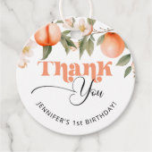 Peach fruit verjaardag dank u bedankjes labels (Voorkant)
