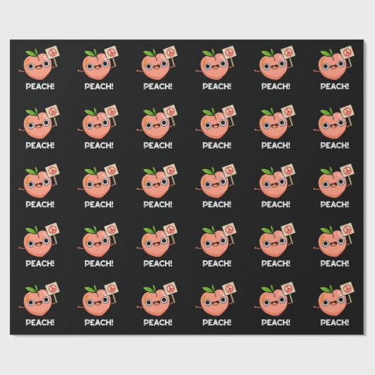 Peach Funny Peace Fruit Pun Dark BG Cadeaupapier (Vlak)
