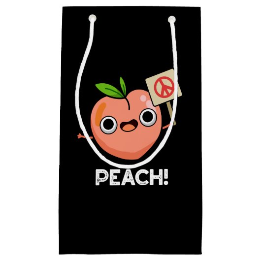 Peach Funny Peace Fruit Pun Dark BG Klein Cadeauzakje (Voorkant)