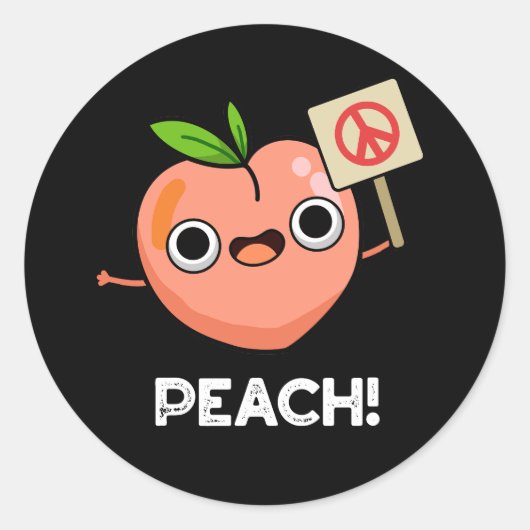 Peach Funny Peace Fruit Pun Dark BG Ronde Sticker (Voorkant)
