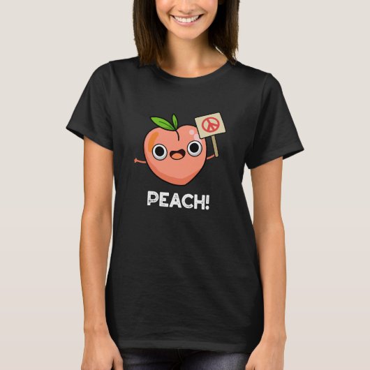 Peach Funny Peace Fruit Pun Dark BG T-shirt (Voorkant)