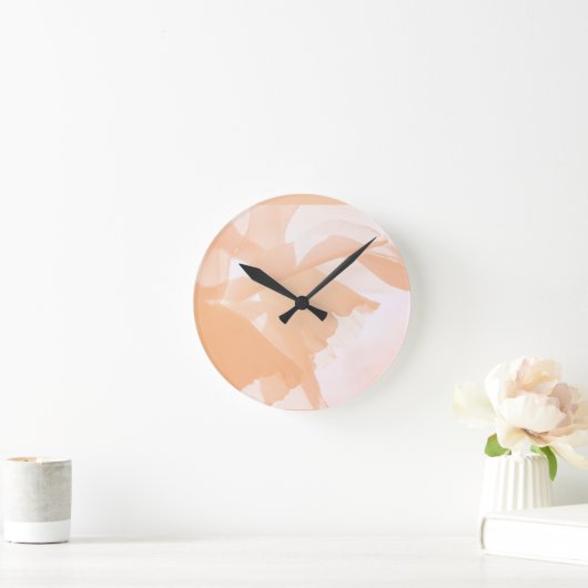 Peach Fuzz Abstracte Bloemen Ronde Klok (Huis)