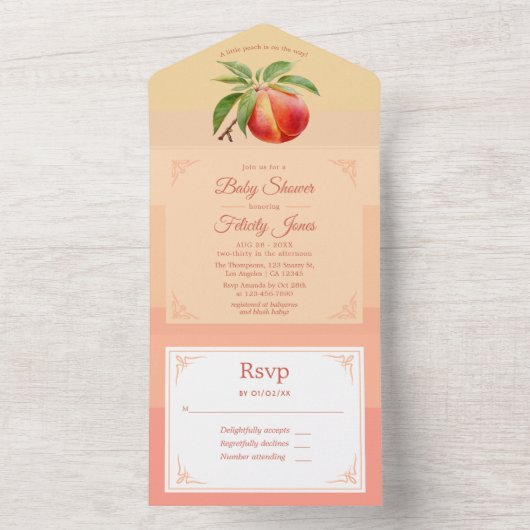 Peach Fuzz Baby shower All In One Uitnodiging (Binnen)