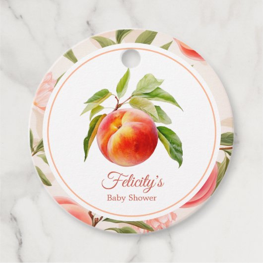 Peach Fuzz Baby shower Bedankjes Labels (Voorkant)