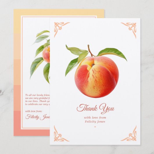 Peach Fuzz Baby Shower Bedankkaart (Voorkant / Achterkant)