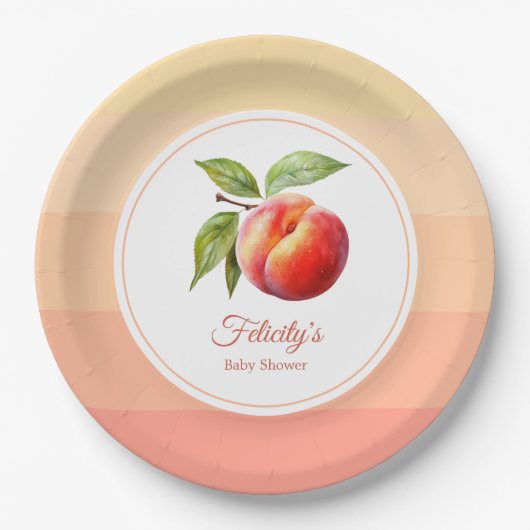 Peach Fuzz Baby Shower Papieren Bordje (Voorkant)
