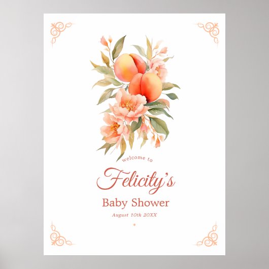Peach Fuzz Baby Shower Welkom Poster (Voorkant)