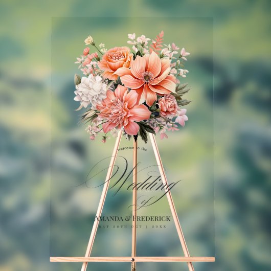 Peach Fuzz Bloemen Huwelijk Welkom Acryl Bord (Neutraal)