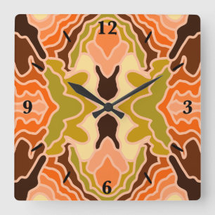 Peach Fuzz Boho Shabby Chique Geometrische Abstrac Vierkante Klok