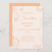 Peach Fuzz Butterfly Verjaardag uitnodiging (Voorkant / Achterkant)