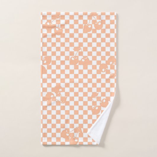 Peach Fuzz Cherry Gingham Pattern Bad Handdoek (Handdoek)