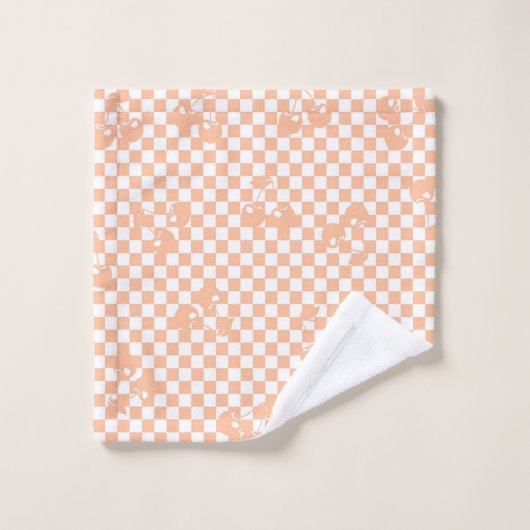 Peach Fuzz Cherry Gingham Pattern Bad Handdoek (Wasdoekje)
