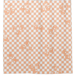 Peach Fuzz Cherry Gingham Pattern Douchegordijn