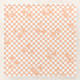Peach Fuzz Cherry Gingham Pattern Glazen Onderzetter
