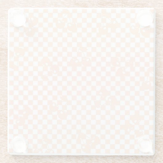 Peach Fuzz Cherry Gingham Pattern Glazen Onderzetter (Achterkant)