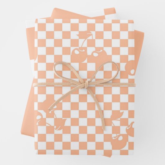 Peach Fuzz Cherry Gingham Pattern Inpakpapier Vel (In situ)