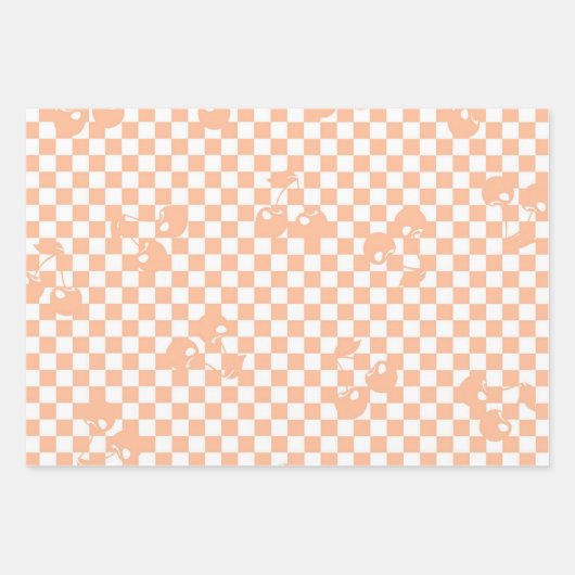 Peach Fuzz Cherry Gingham Pattern Inpakpapier Vel (Voorkant)