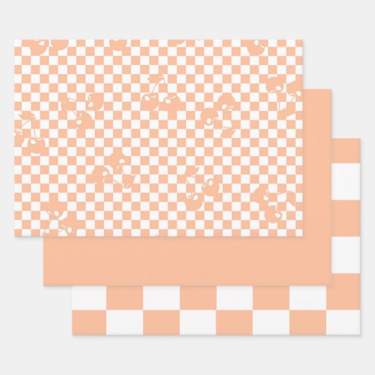 Peach Fuzz Cherry Gingham Pattern Inpakpapier Vel (Set)