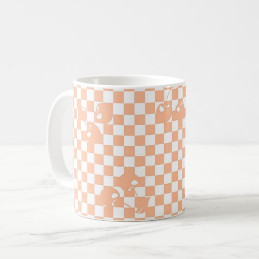 Peach Fuzz Cherry Gingham Pattern Koffiemok (Voorkant links)